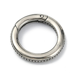 Antique Silver Tibetan Style 316 Surgical Stainless Steel Spring Gate Rings, Round Ring, Antique Silver, 21.6x3.4mm