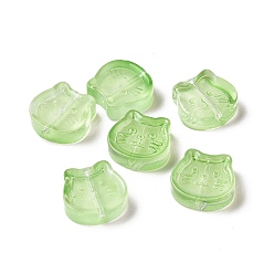 Light Green Transparent Spray Painted Glass Beads, Cat, Light Green, 13.5x14x5mm, Hole: 1.2mm