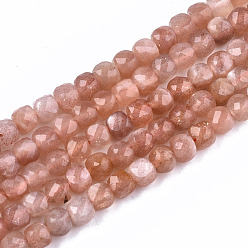Sunstone Natural Sunstone Beads Strands, Faceted, Cube, 4x4x4mm, Hole: 1mm, about 92~96pcs/strand, 15.15 inch~15.35 inch(38.5~39cm)