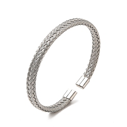 Stainless Steel Color 304 Stainless Steel Flat Mesh Chain Shape Open Cuff Bangle for Women, Stainless Steel Color, Inner Diameter: 1-7/8x2-3/8 inch(4.9x6.05cm) 