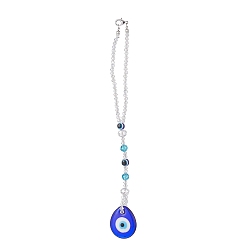 Bleu Larme avec décoration pendentif mauvais œil, avec fermoirs mousqueton en alliage de zinc et décoration à suspendre en résine et perles de verre, bleu, 230mm