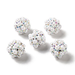 White Polymer Clay Rhinestone Beads, with Imitation Pearl, Round, White, 17~17.5mmx17mm, Hole: 1.6mm