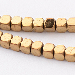 Golden Plated Faceted Cube Electroplate Non-magnetic Synthetic Hematite Bead Strands, Golden Plated, 1.5x1.5x1.5mm, Hole: 1mm, about 268pcs/strand, 15.94 inch