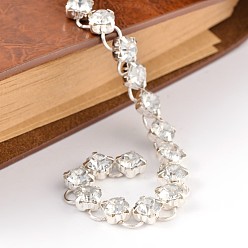 Silver Handmade Brass Rhinestone Link Chains for Necklaces Bracelets Making, Unwelded, with Iron Jump Rings, Silver Color Plated, 39.4 inch, about 141pcs/strand