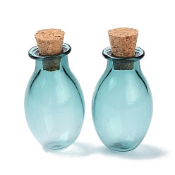 Cyan Oscuro Adorno de botellas de corcho de vidrio ovalado, vaso vacío deseando botellas, viales de bricolaje para decoraciones colgantes, cian oscuro, 15.5x26~30 mm