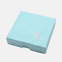 Turquoise Pâle Boîtes de carton bracelet, avec une éponge à l'intérieur, motif de fleurs roses, carrée, turquoise pale, 90x90x22~23mm