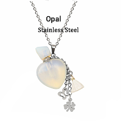 Opalite Opalite Teardrop Perfume Bottle Pendant Necklace with Staninless Steel Butterfly Flower and Random Color Tassel Charms, Essential Oil Vial Jewelry for Women, 18.11 inch(46cm)
