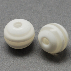 White Round Striped Resin Beads, White, 8x7mm, Hole: 1.8~2mm