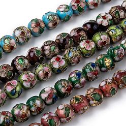Mixed Color Vintage Handmade Flower Pattern Cloisonne Round Bead Strands, Mixed Color, 8mm, Hole: 1mm, about 15.7 inch, 50pcs/strand