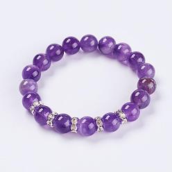 Amethyst Natural Amethyst Stretch Bracelets, with Rhinestone Spacer Beads, 2 inch(52mm), 1strand/box