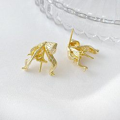 Golden Flower of Life Brass Stud Earrings Findings, for Half Drilled Beads, Golden, 16x16mm