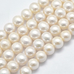 Beige Brins de perles de culture d'eau douce naturelles, ronde, beige, 7~8mm, Trou: 0.8mm, Environ 57~58 pcs/chapelet, 15.3 pouce (39 cm)