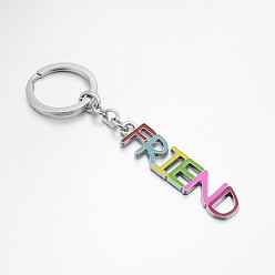 Colorful Platinum Plated Zinc Alloy Enamel Word Friend Pendant Keyrings Keychain, Colorful, 124x16mm