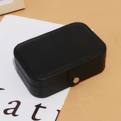 Black Imitation Leather Jewelry Storage Bag with Snap Fastener, for Bracelet, Necklace, Earrings, Rectangle, Black, 16.5x11.5x5cm