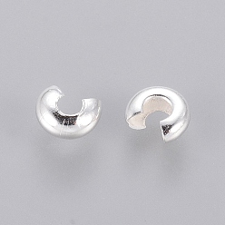 Silver Brass Crimp Beads Covers, Nickel Free, Silver Color Plated, Size: About 4mm In Diameter, Hole: 1.5~1.8mm
