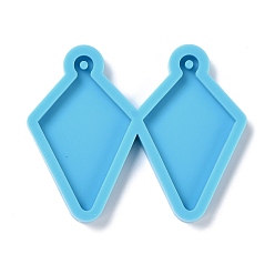 Deep Sky Blue DIY Pendant Silicone Molds, for Earring Making, Resin Casting Molds, For UV Resin, Epoxy Resin Jewelry Making, Rhombus, Deep Sky Blue, 43x53x4mm, Hole: 2mm, Inner Diameter: 39x23mm