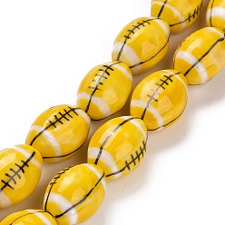 Or Brins de perles de porcelaine faites à la main, de rugby, or, 16x11mm, Trou: 1.6mm, Environ 22 pcs/chapelet, 13.98'' (35.5 cm)