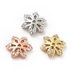 Mixed Color Brass Micro Pave Clear Cubic Zirconia Bead Caps, Cadmium Free & Lead Free, 6-Petal Flower, Mixed Color, 10.5x9x2.5mm, Hole: 1mm