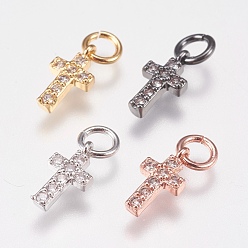 Mixed Color Brass Micro Pave Cubic Zirconia Tiny Cross Charms, Mixed Color, 9x5x1.5mm, Hole: 2mm