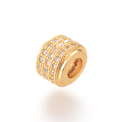 Golden Brass Micro Pave Cubic Zirconia Beads, Column, Golden, 9x6.5mm, Hole: 4mm