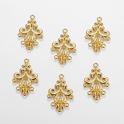 Golden Tibetan Style Alloy Chandelier Component, Lead Free and Cadmium Free, Flower, Golden, 35x24x2mm, Hole: 1.5mm