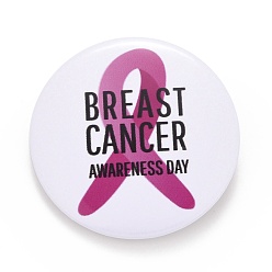 Otros Broche de hojalata del mes de concientización sobre el cáncer de mama, insignia redonda plana rosa para bolsas de ropa chaquetas, Platino, patrón de corbata, 44x7 mm