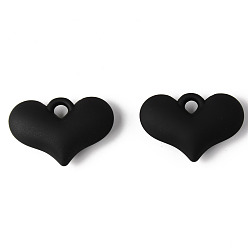 Black Rubberized Style Acrylic Pendants, Puffed Heart, Black, 25x37x10mm, Hole: 4.5mm