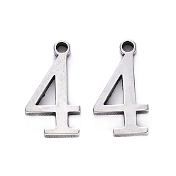 Number 201 Stainless Steel Charms, Number, Laser Cut, Stainless Steel Color, Num.4, 15x8x1.5mm, Hole: 1.5mm