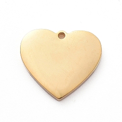 Oro Chapado al vacío 304 acero inoxidable estampado encantos de etiqueta en blanco, pulido manual, corazón, dorado, 12x13x2 mm, agujero: 0.8 mm
