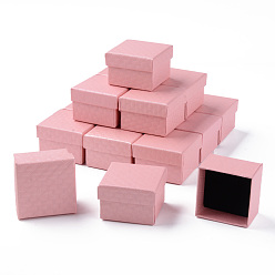Pink Square Cardboard Ring Boxes, with Sponge Inside, Pink, 2x2x1-3/8 inch(5x5x3.5cm)