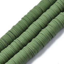 Olive Drab Flat Round Eco-Friendly Handmade Polymer Clay Beads, Disc Heishi Beads for Hawaiian Earring Bracelet Necklace Jewelry Making, Olive Drab, 10mm