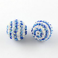 Royal Blue AB-Color Resin Rhinestone Round Beads, with Acrylic Beads Inside, Royal Blue, 20mm, Hole: 2~2.5mm