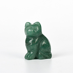 Aventurine Verte Décorations d'affichage de figurines de chat en aventurine verte naturelle, ornements en pierre d'énergie, 25~30x35~40mm