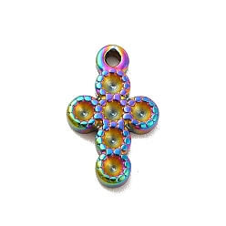 Rainbow Color Ion Plating(IP) 304 Stainless Steel Pendant Rhinestone Settings, Religion Cross, Rainbow Color, Fit For 2mm Rhinestone, 15.5x9.5x2mm, Hole: 1.2mm