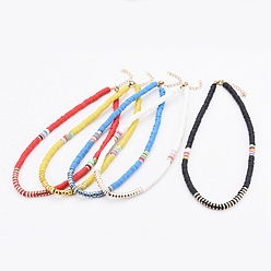 Mixed Color Handmade Polymer Clay Heishi Beads Beaded Necklaces, with Non-magnetic Synthetic Hematite Beads and 304 Stainless Steel Lobster Claw Clasps, Mixed Color, 16.73 inch(42.5cm)