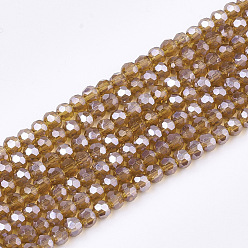 DarkOrange Electroplate Glass Beads Strands, Pearl Luster Plated, Faceted, Rondelle, Peru, 2.5~3x2~2.5mm, Hole: 0.6mm, about 196pcs/strand, 19 inch
