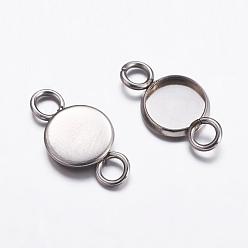 Stainless Steel Color 201 Stainless Steel Cabochon Connector Settings, with 304 Stainless Steel Clasp, Plain Edge Bezel Cups, Flat Round, Stainless Steel Color, Tray: 6mm, 13x8x1.5mm, Hole: 2mm