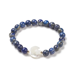 Lapis Lazuli Natural Lapis Lazuli & Synthetic Hematite Stretch Bracelet, Shell Moon with Star Beaded Adjustable Bracelet for Women, Inner Diameter: 2-3/8 inch(5.9cm)