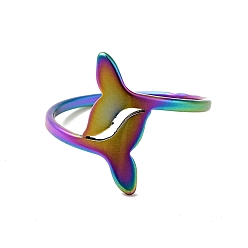 Rainbow Color Chapado en iones (ip) 201 anillo de dedo de cola de ballena doble de acero inoxidable para mujer, color del arco iris, tamaño de EE. UU. 6 1/2 (16.9 mm)
