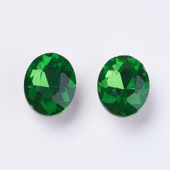 Fern Green Imitation Austrian Crystal Glass Rhinestone, Grade A, Pointed Back & Back Plated, Oval, Fern Green, 6x4x3mm