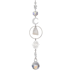 Quartz Crystal Rough Raw Natural Quartz Crystal Nuggets Hanging Ornaments, Sun & Glass Teardrop Hanging Suncatcher, 290mm