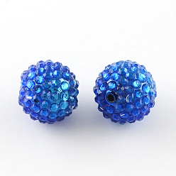 Bleu Royal Strass résine transparente est diplômé perles, avec des perles rondes acrylique uv de placage à l'intérieur, bleu royal, 20mm, Trou: 2~2.5mm