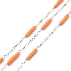 Оранжевый Эмалированные цепи звеньев колонны, с 304 кабельными цепочками из нержавеющей стали, несварные, с катушкой, оранжевые, 14~17x2~3 mm и 1.5x2x0.5 mm, около 32.81 футов (10 м) / рулон