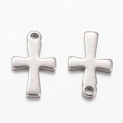 Stainless Steel Color 304 Stainless Steel Tiny Cross Charms, Stainless Steel Color, 12x7x1mm, Hole: 1mm