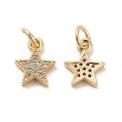 Real 14K Gold Plated Rack Plating Brass Micro Pave Cubic Zirconia Charms, Long-Lasting Plated, Cadmium Free & Lead Free, with Jump Ring, Star Charm, Real 14K Gold Plated, 13x10x2mm, Hole: 4mm