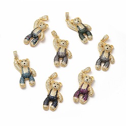 Mixed Color Brass Micro Pave Cubic Zirconia Pendants, Bear Charm, Golden, Mixed Color, 31x16x5.5mm, Hole: 4x2.5mm
