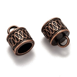Red Copper Tibetan Style Cord Ends, Column, Red Copper,  Cadmium Free & Lead Free, 14.5x11mm, Hole: 4mm, Inner Diameter: 7.5mm