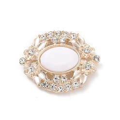 White Acrylic Cabochons, with Golden Tone Alloy Rhinestone Finding, Oval, White, 29.5x25x5mm