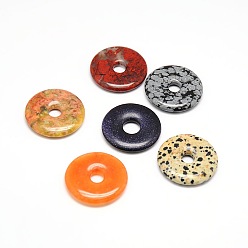 Смешанные камни Пончик / пи диск из натурального камня подвески, , ширина пончика: 16 мм, 40x5.5 мм, отверстие : 8 мм