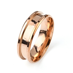 Rose Gold 201 Stainless Steel Grooved Finger Ring Settings, Ring Core Blank, for Inlay Ring Jewelry Making, Rose Gold, Inner Diameter: 16mm, Groove: 4.3mm